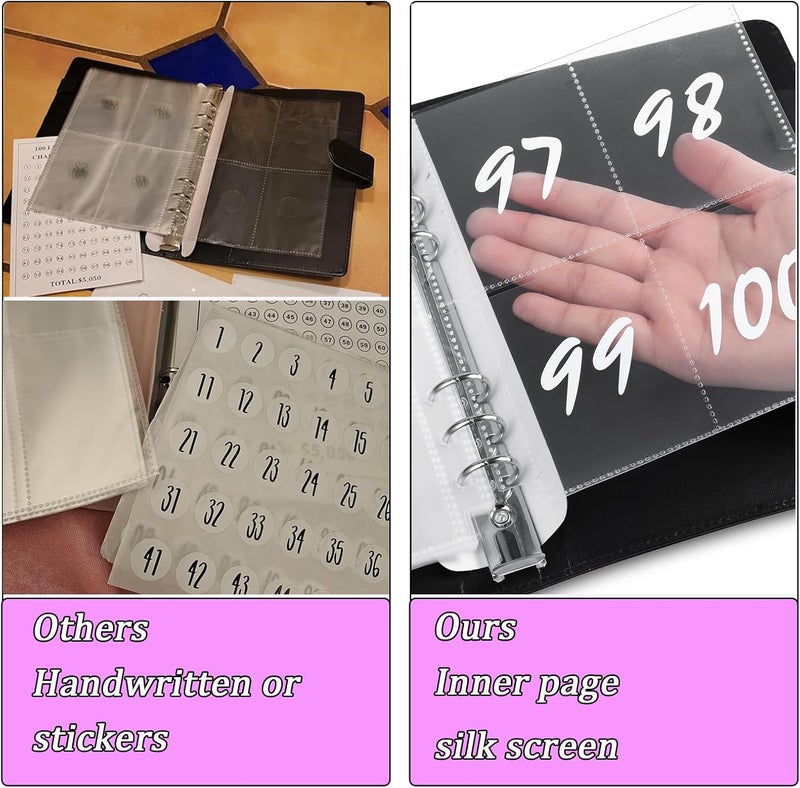 MUQING 100 Envelopes Money Saving Challenge Binder, Inside Sheets Silkscreen, Reusable Tracker, Money Saving $5050 Binder (Purple) - Image 5